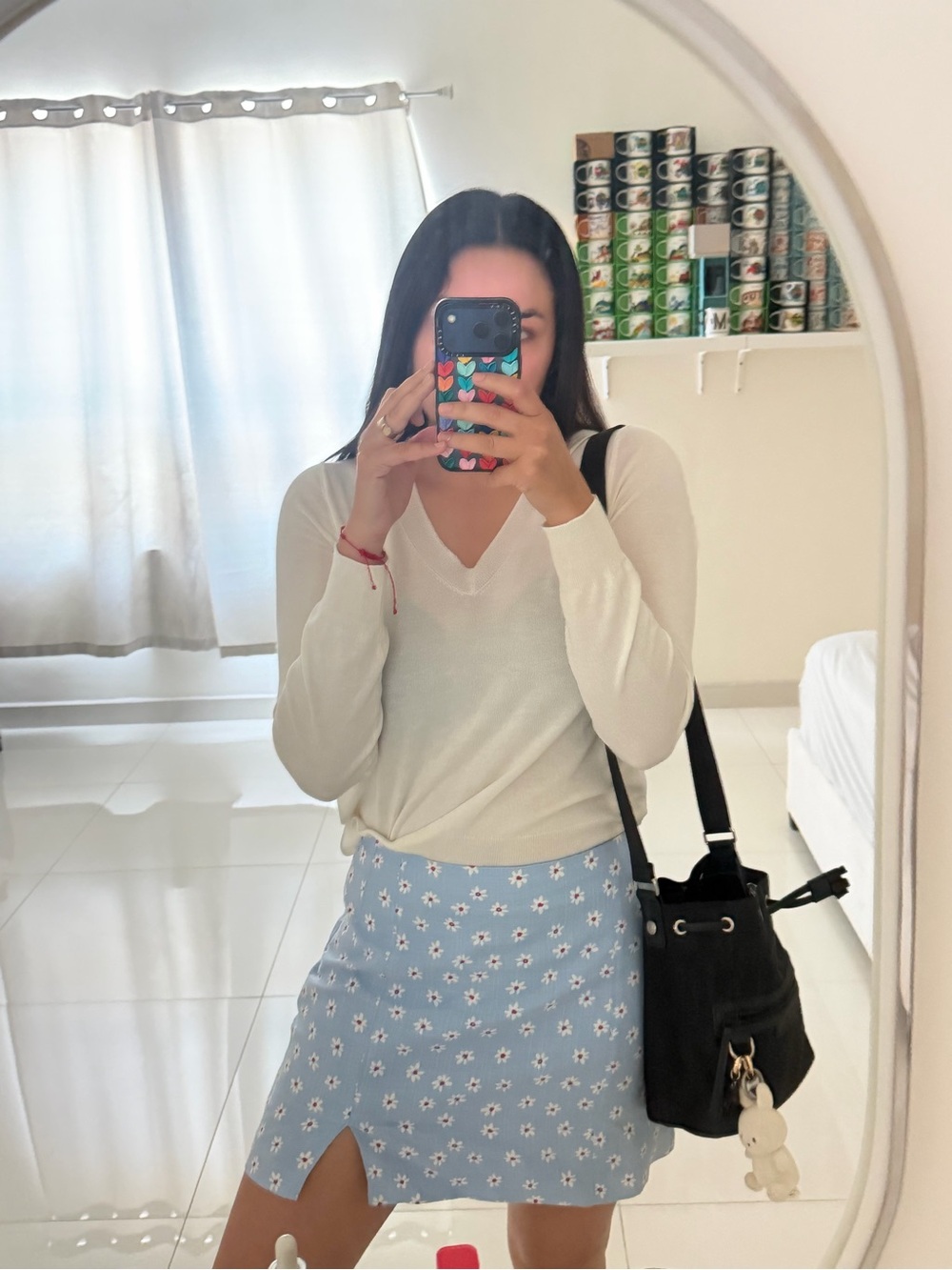 Mango Light Blue Floral Mini Skirt